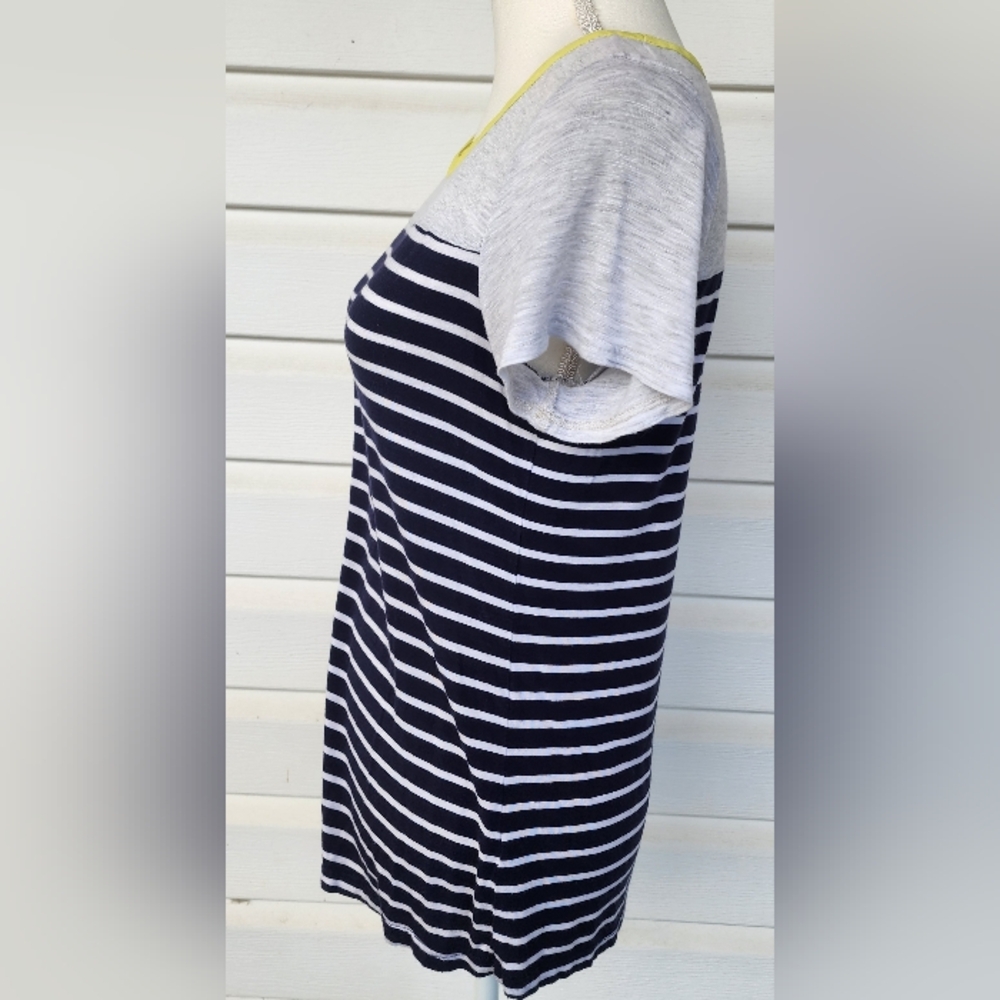 Anthro Skies Are Blue Navy and Gray Striped Tee with Yellow Accent! - Picture 3 of 10
